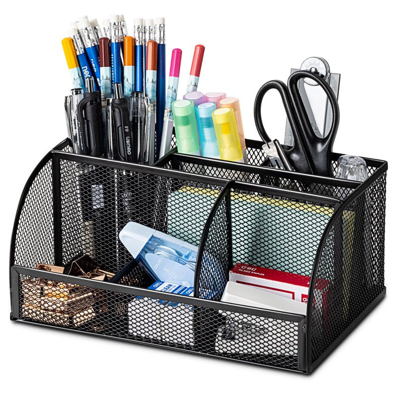 Deli Mesh Desktop Organizer with 7 Compartments for Office Supplies - Black