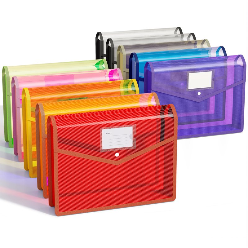 10 Pack Plastic Expanding File Folders with Snap Closure - A4 & Letter Size Organizer