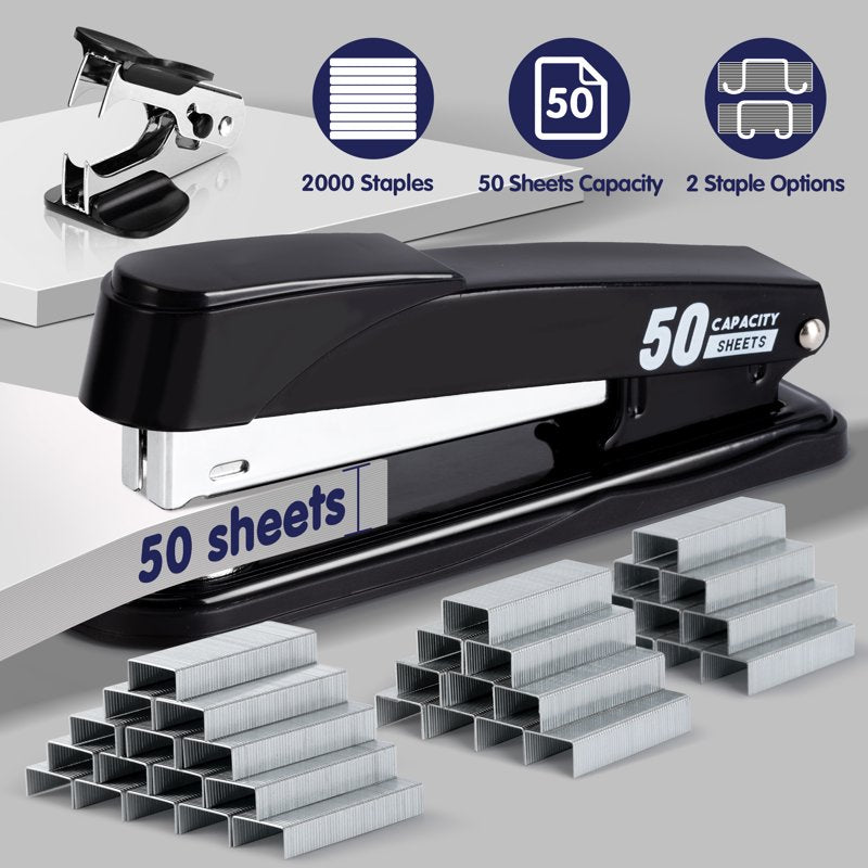 Heavy Duty Stapler for 50 Sheets with Staples and Remover – No Jam Office Stapler