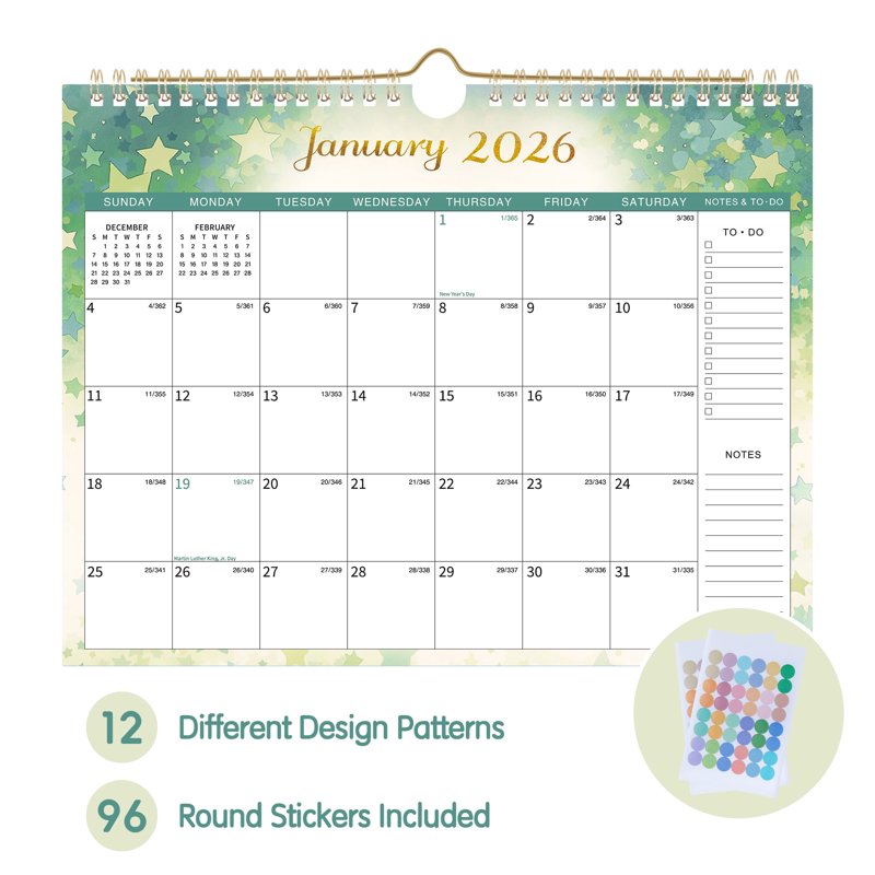 2026 Wall Calendar - Monthly Planning Organizer with Julian Dates & Colorful Design