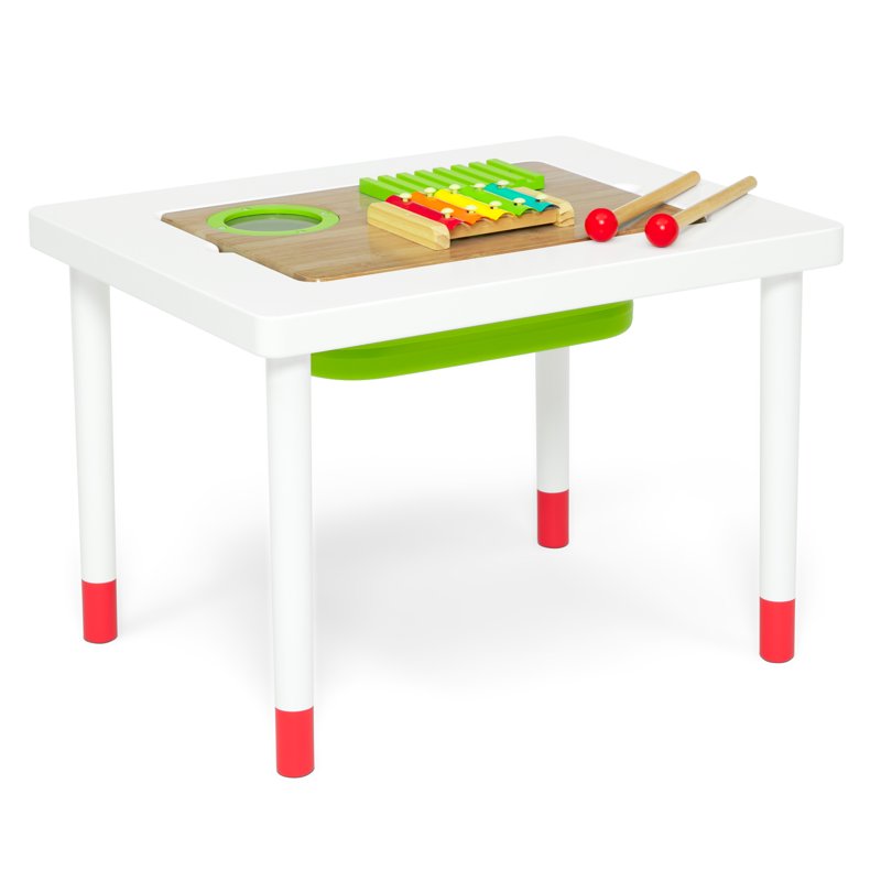 Kids Sensory Play Table with Musical Instruments and Storage Bin - White/Natural