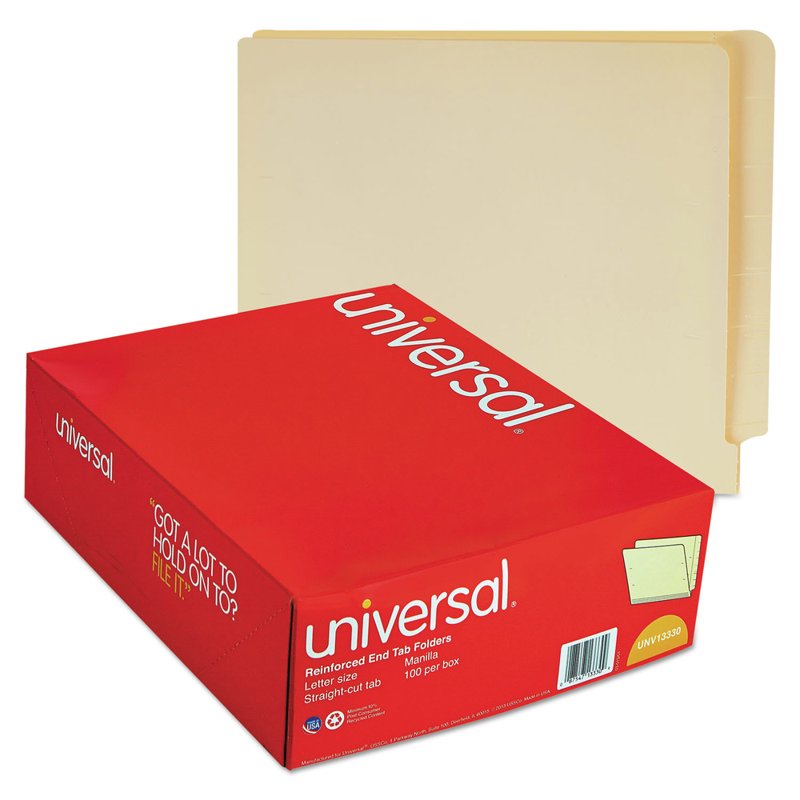 Reinforced Straight End Tab File Folders - Manila, Letter Size, 100/Box