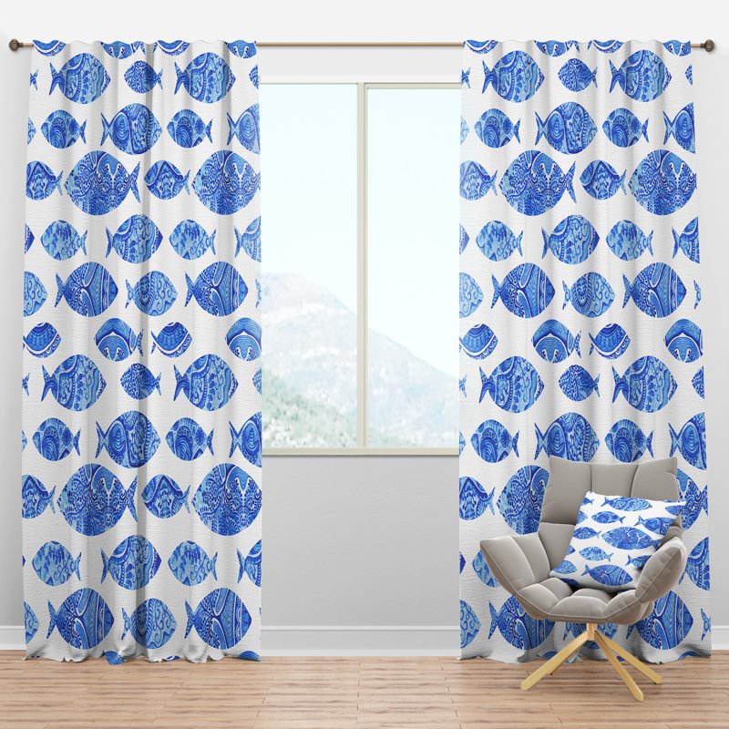 Nautical Blackout Curtain Panel - Coastal & Sea Shore Pattern, Multiple Sizes & Shapes