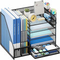 5-Tier Desktop File Organizer with Drawer and Pen Holders - Office & Home Storage