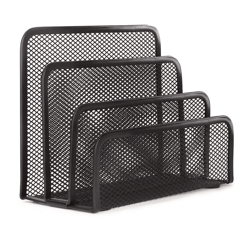 Vertical Metal Mesh Desk Mail Organizer with 3 Compartments - Small Letter Sorter for Home Office