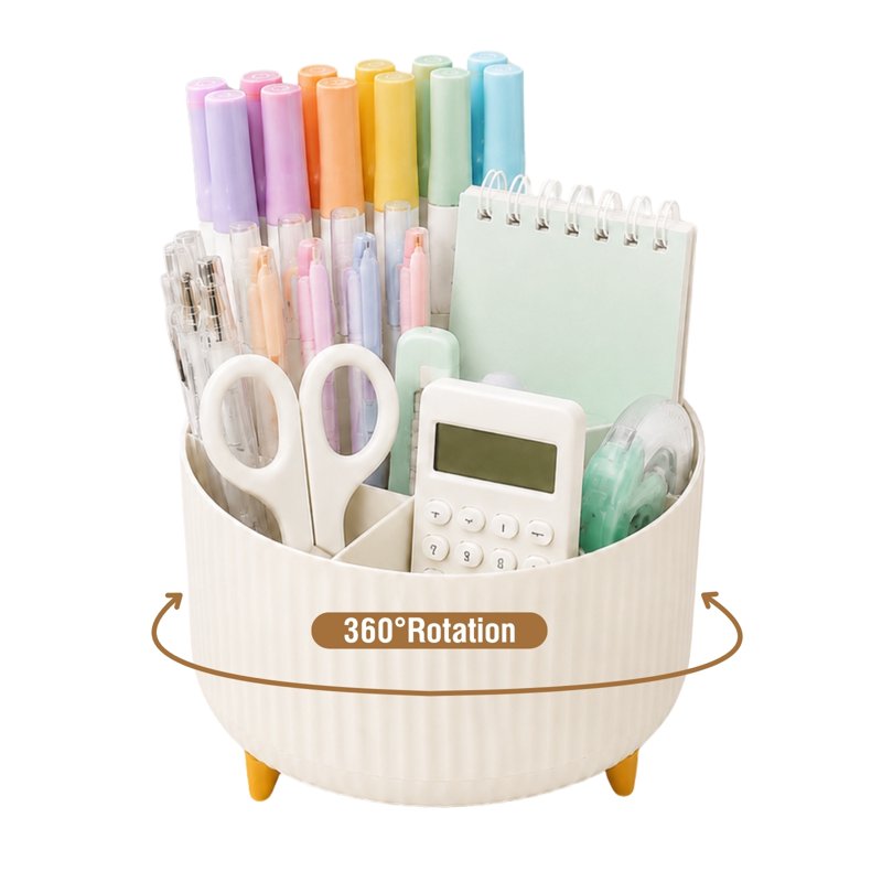 5-Compartment Desktop Organizer with Rotating Design - Office & Makeup Storage