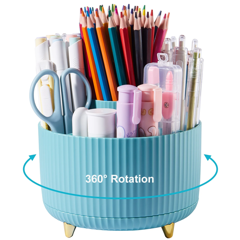 360° Rotating Desk Organizer with 5 Slots - Plastic Pen & Art Supply Holder