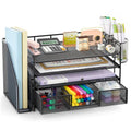 4-Tier Desktop File Organizer with Drawer and Pen Holders - Office Desk Accessories