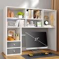 Desktop Bookshelf with 8 Shelves and 2 Drawers - White Wooden Desk Organizer for Office and Dorm