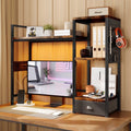 Desktop Bookshelf with Charging Station LED Light Adjustable Shelf 3-Tier Organizer