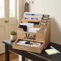 Wood Desktop Mail Organizer with 4 Large Compartments and Drawer – Rustic Office Desk Storage