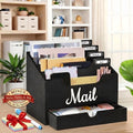 Wood Desk Mail Organizer with Drawer - Rustic Style Letter Holder & Sorter