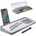 Glass Desktop Whiteboard with Storage, Phone & Tablet Slot - Grey