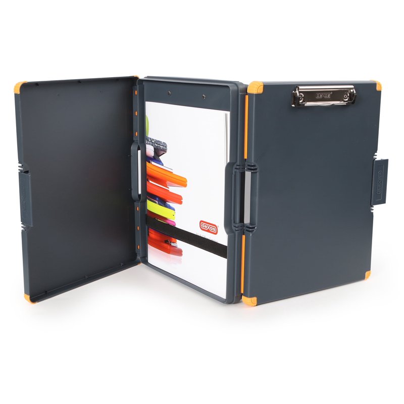 Double-Sided Clipboard Organizer with Storage Compartments - 13x10 Inches, Gray & Orange
