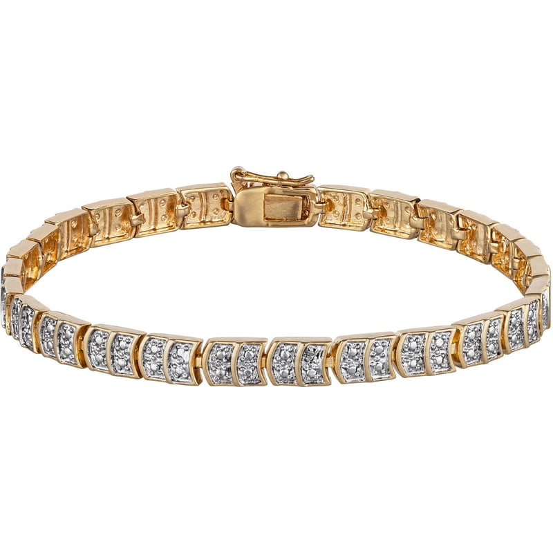14K Gold-Plated Diamond Accent Tennis Bracelet 7.5 Inch Elegant Jewelry