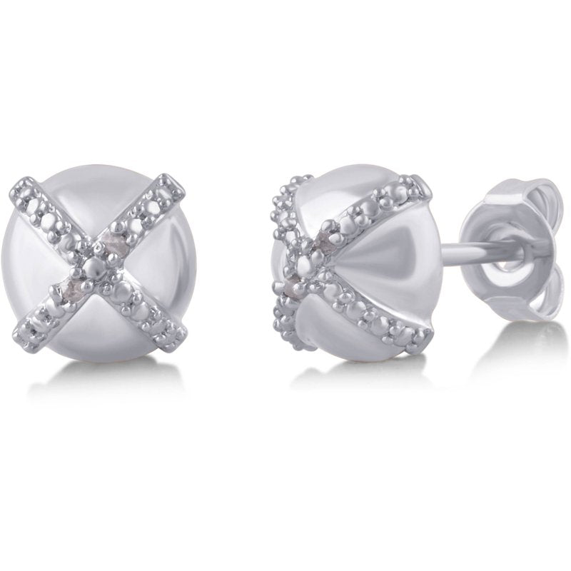 Diamond Accent Silver Tone X Stud Earrings - Trendy Jewelry for Men & Women