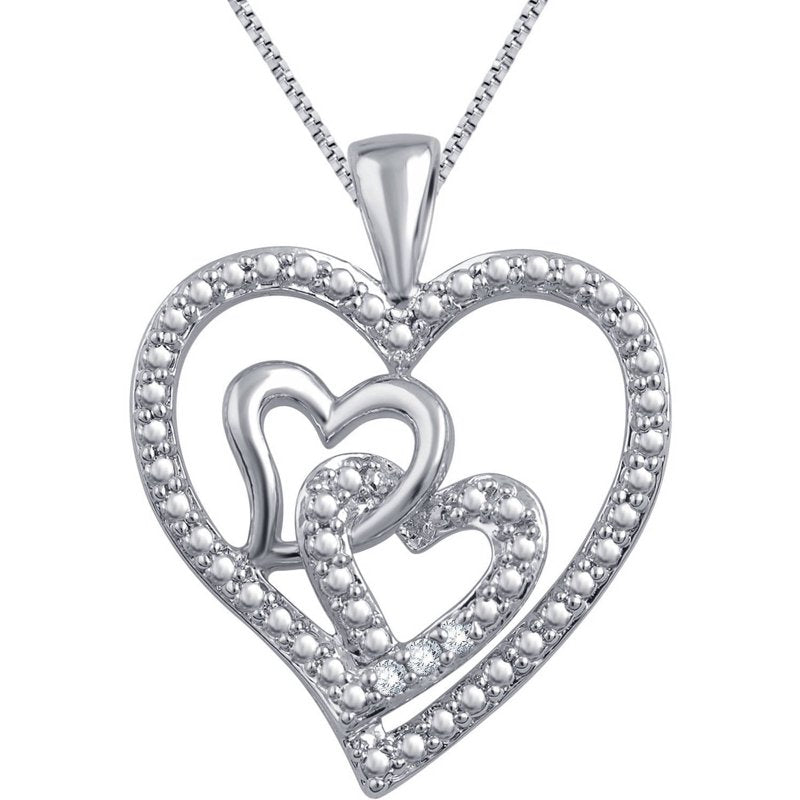 Diamond Accent Silver Heart Pendant Necklace with 18-Inch Chain