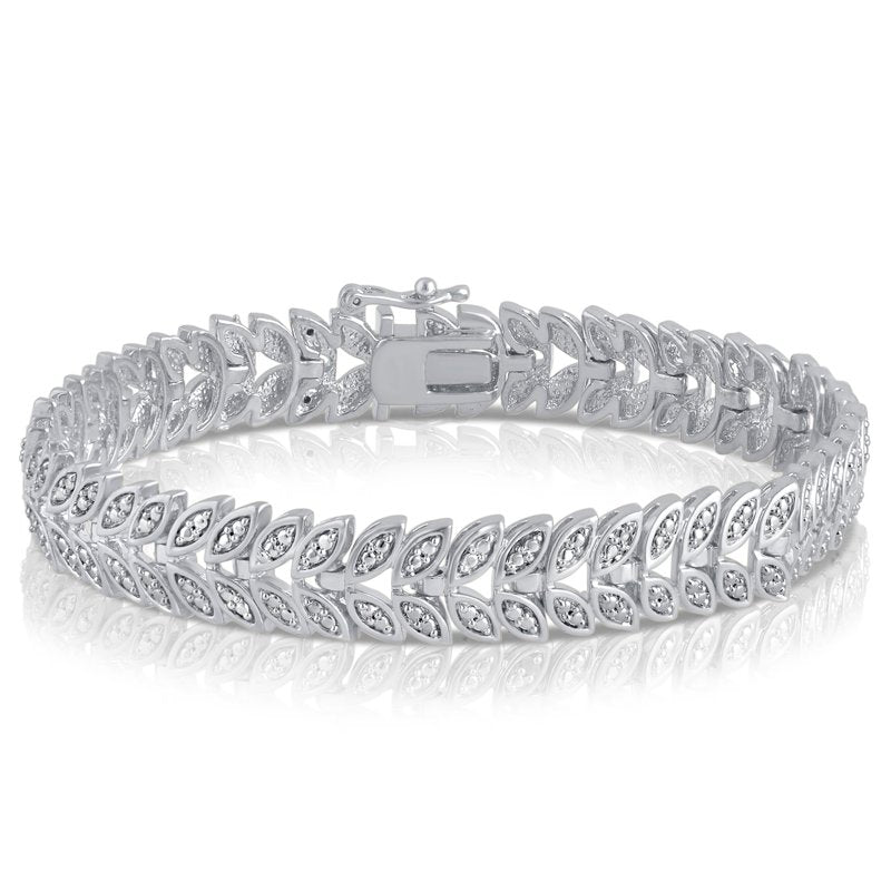 Diamond Accent Leaf Bracelet - Silver Tone Over Brass, 7.5 Inch