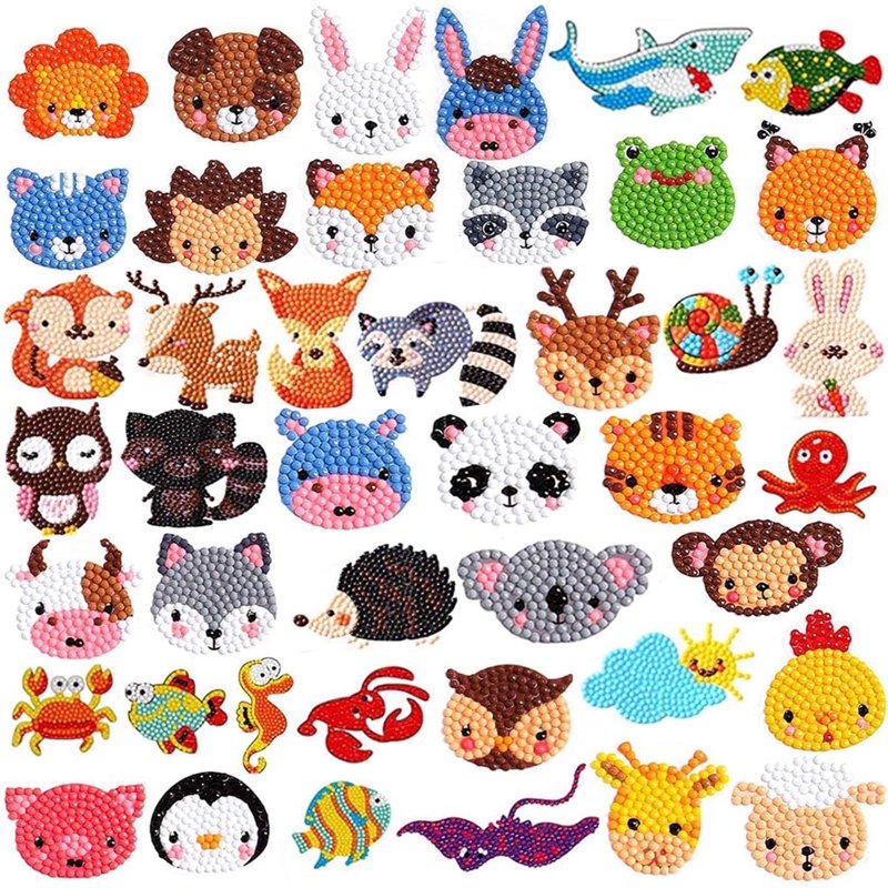 Kids Diamond Painting Kit with Animal Stickers - 42pcs Arts & Crafts Set