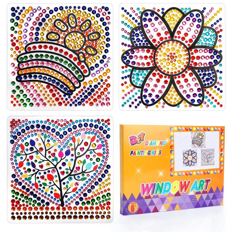 Kids Diamond Painting Craft Kit with 6 Designs for Ages 7-12 - Sun Catcher Gem Art Set