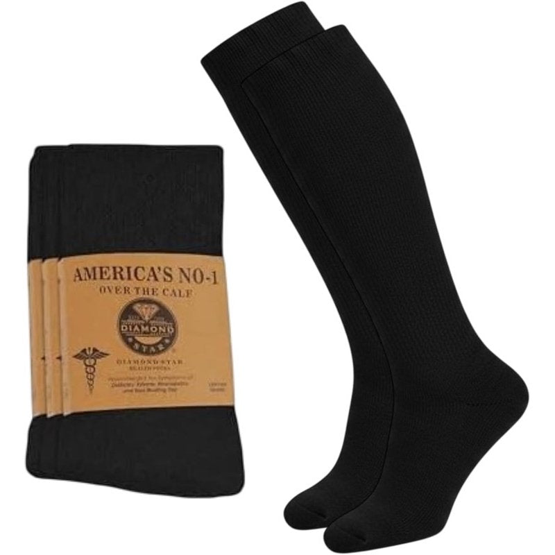 Diabetic Over The Calf Socks Non-Binding Cushion Cotton Knee High Men 2 Pairs