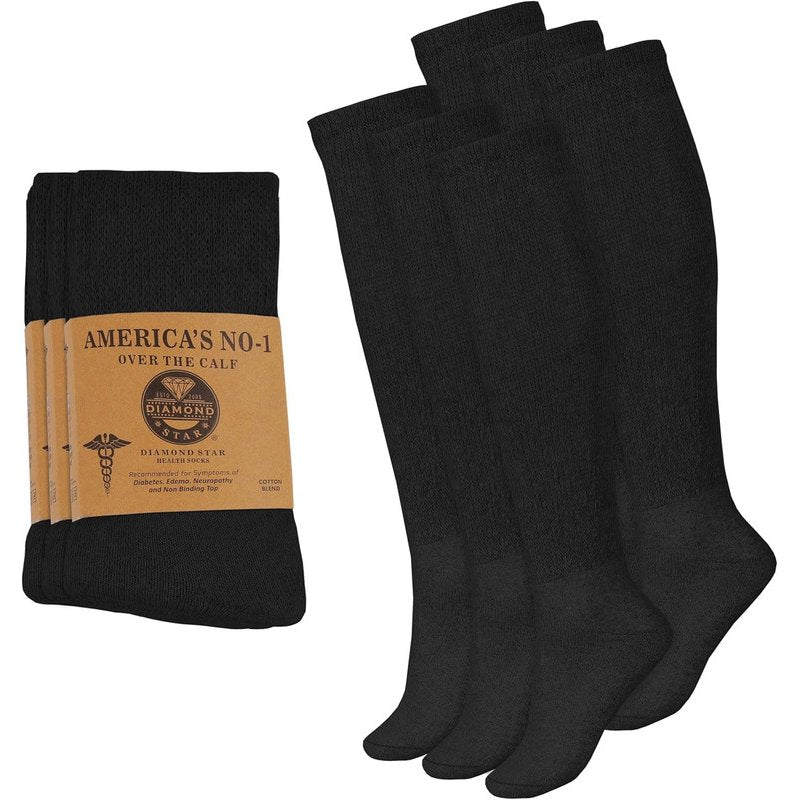 Diabetic Over The Calf Socks - Non-Binding Premium Cotton Knee High Men 6 Pairs