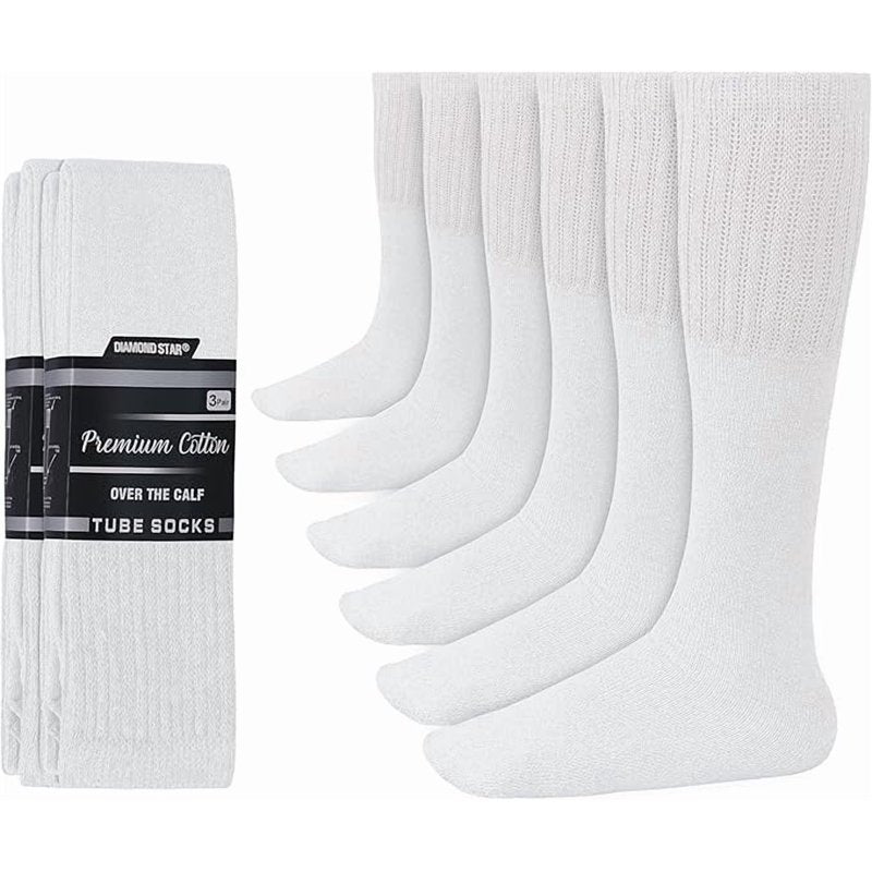 Men's Cushioned Over-the-Calf Athletic Tube Socks - 6 Pairs, Breathable Cotton Blend