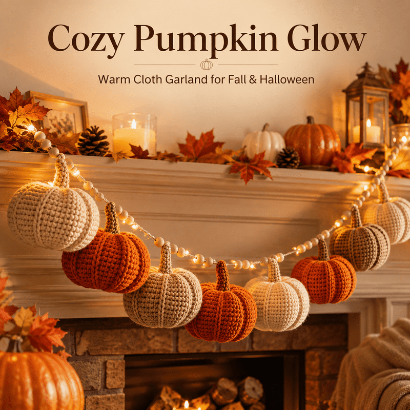 Fall Pumpkin Garland Lights 5.9 Ft Crochet String Decor for Mantel Wall Halloween Thanksgiving