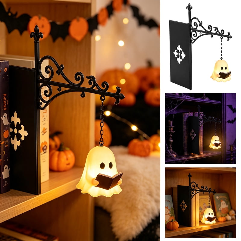 Ghost Library Decorative Bookshelf Lighting - 9.3 Inch Reading Ghost Shelf Insert (Variation: Ghost Lamp-12-Bookshelf)