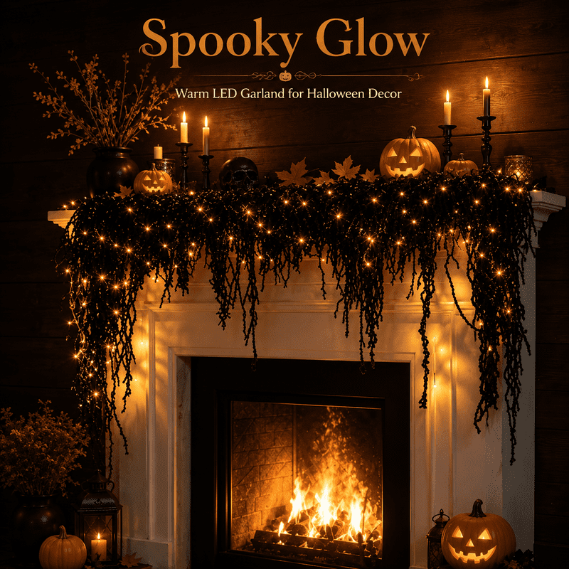 Halloween Garland Lights 5.9 Ft Black Creepy Decor for Mantel Wall Door Party
