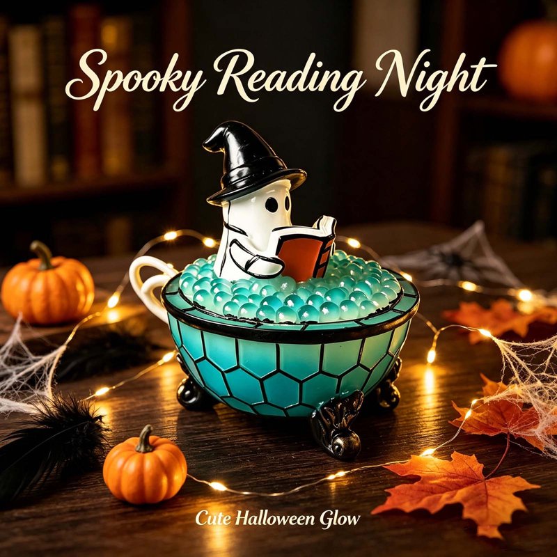 Halloween Ghost Night Light with Bathtub Figurine - Reading Book Lamp for Desk & Home Decor