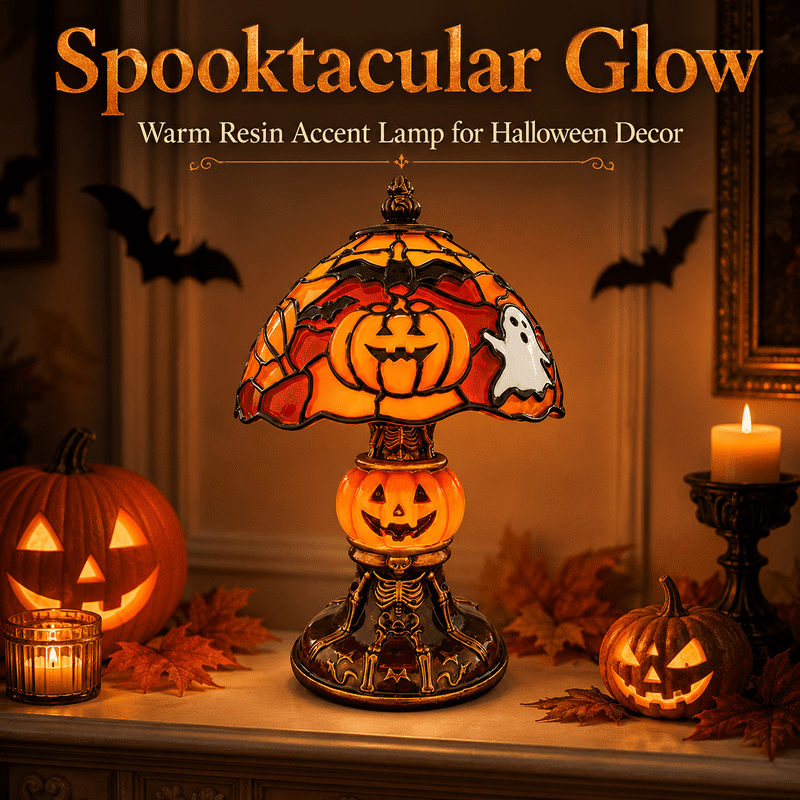 Pumpkin Ghost Table Lamp - 7 Inch Resin Jack O'Lantern Night Light (Variation: Pumpkin Lamp)