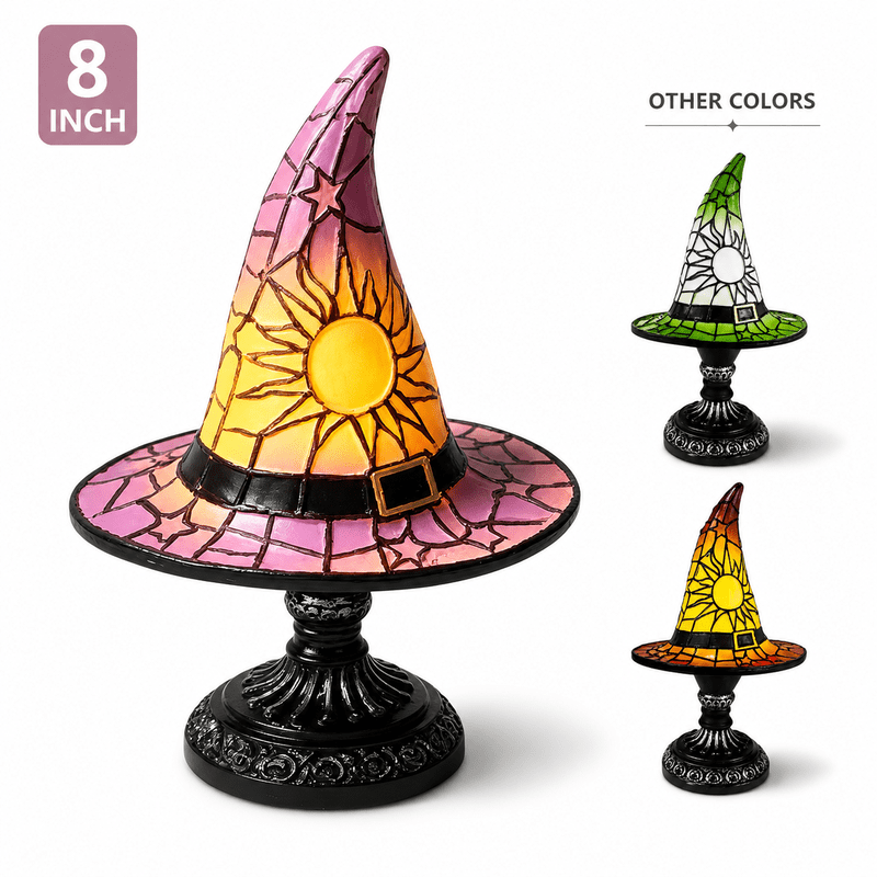Halloween Stained Glass Witch Hat Lamp Gothic Night Light for Bedroom Decor