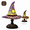 Gothic Stained Glass Witch Hat Lamp Halloween Night Light Decor - 12 Inch
