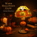 Halloween Pumpkin Table Lamp with Bat and Spider Web Shade - Indoor Decorative Light