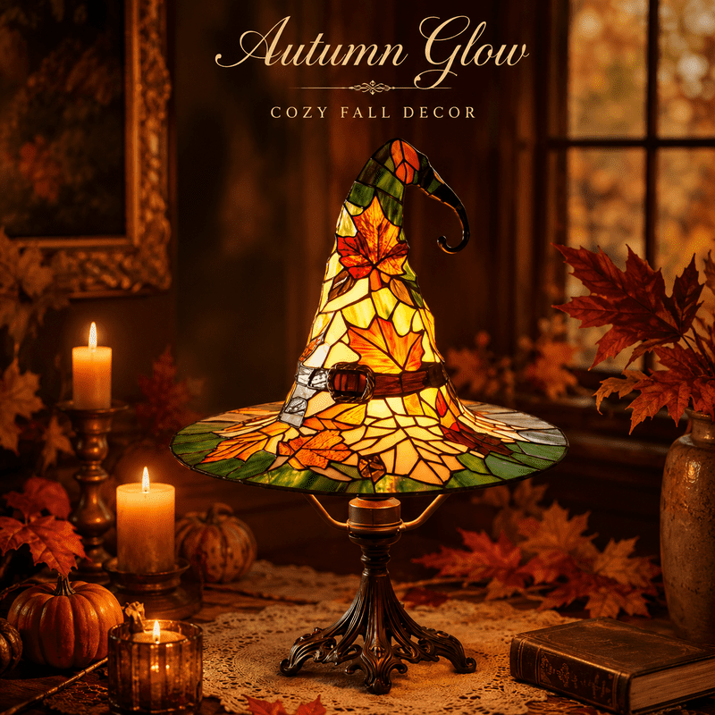 Gothic Witch Hat Table Lamp - Halloween Night Light, Colorful Art Glass Decor