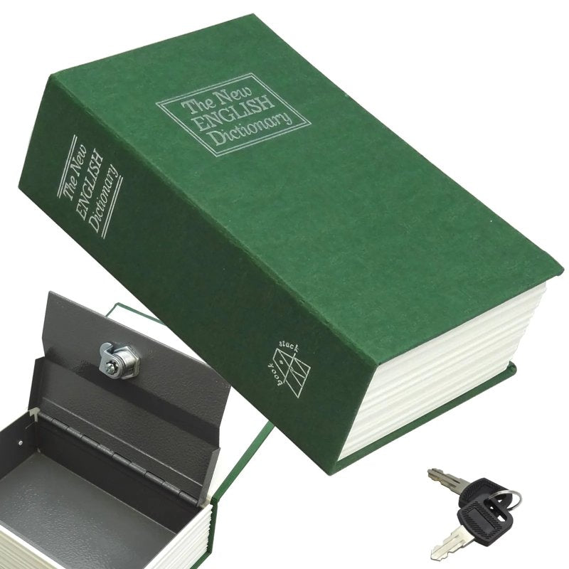 Small Green Book Safe with Key Lock - Hidden Disguise for Valuables