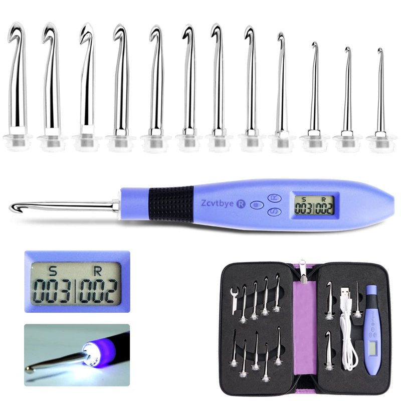 Digital Crochet Hook Set with LED Light and Stitch Counter - Multiple Sizes
