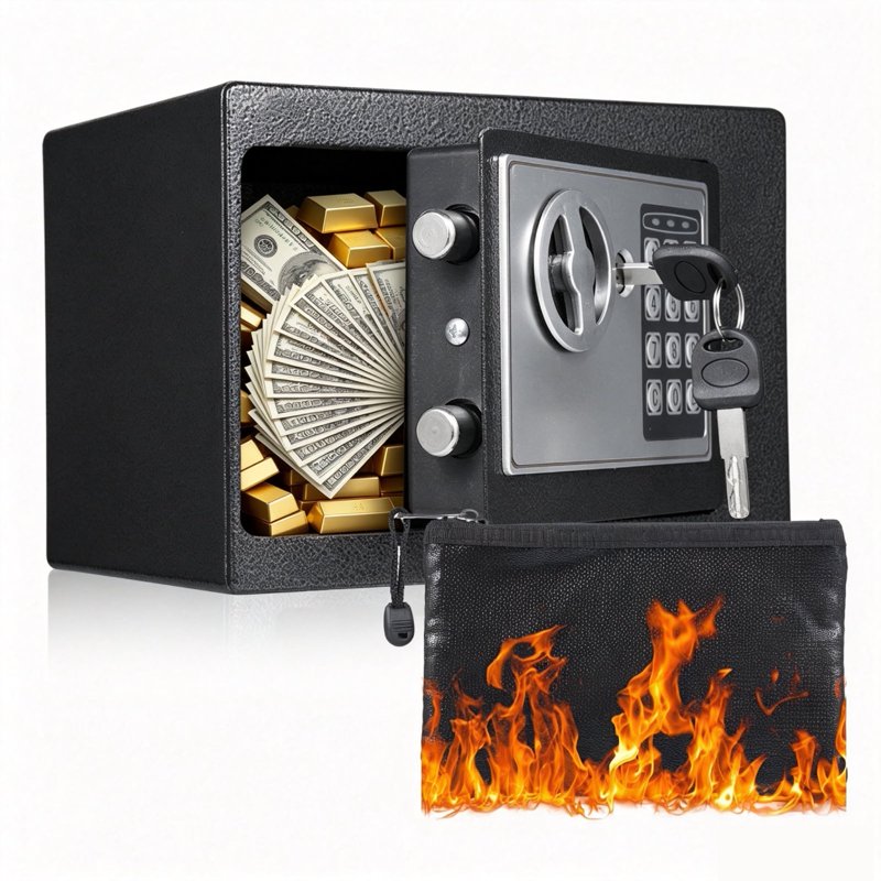 Mini Digital Safe Box 0.22 Cu Ft with Keypad & Key Home Security for Jewelry Cash