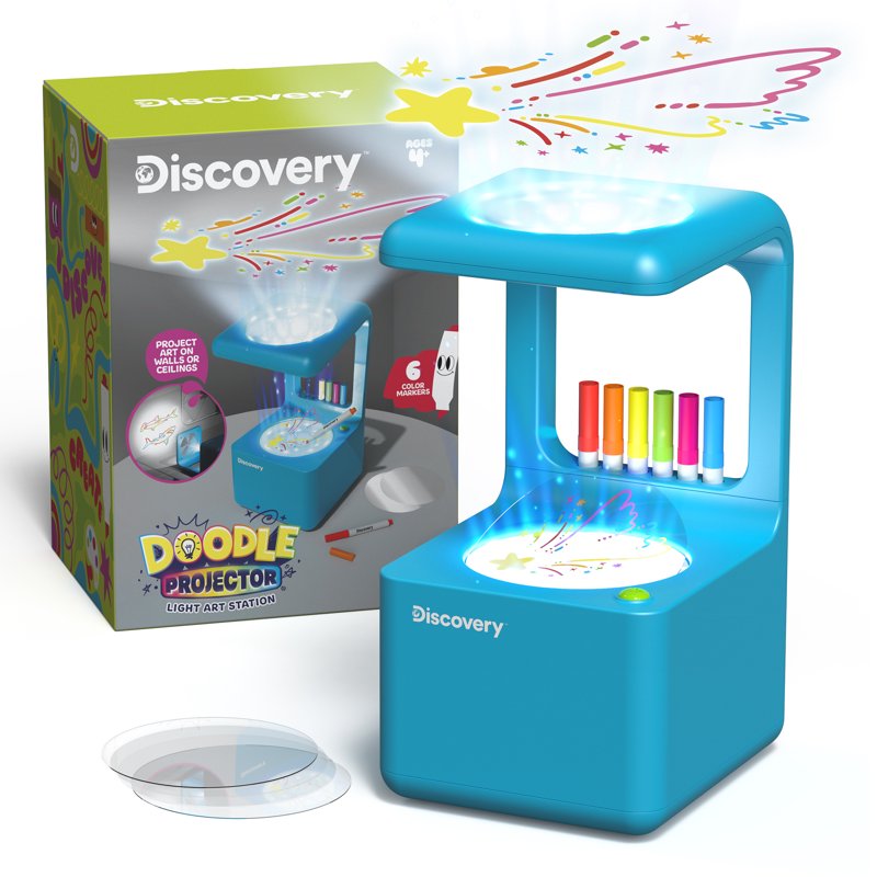 Children's Doodle Projector Light Art Station - Reusable Discs & Markers