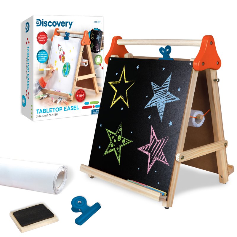 Discovery Kids 3-in-1 Tabletop Art Easel with Whiteboard Chalkboard & Paper Roll