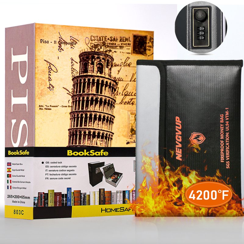 Fireproof Book Safe with Combination Lock - Hidden Secure Storage Box, 10.5 x 7.9 inches