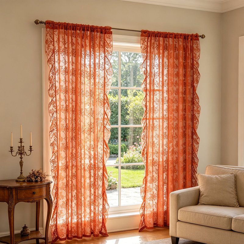 Semi-Sheer French-Style Lace Curtains for Living Room & Bedroom - Light & Privacy