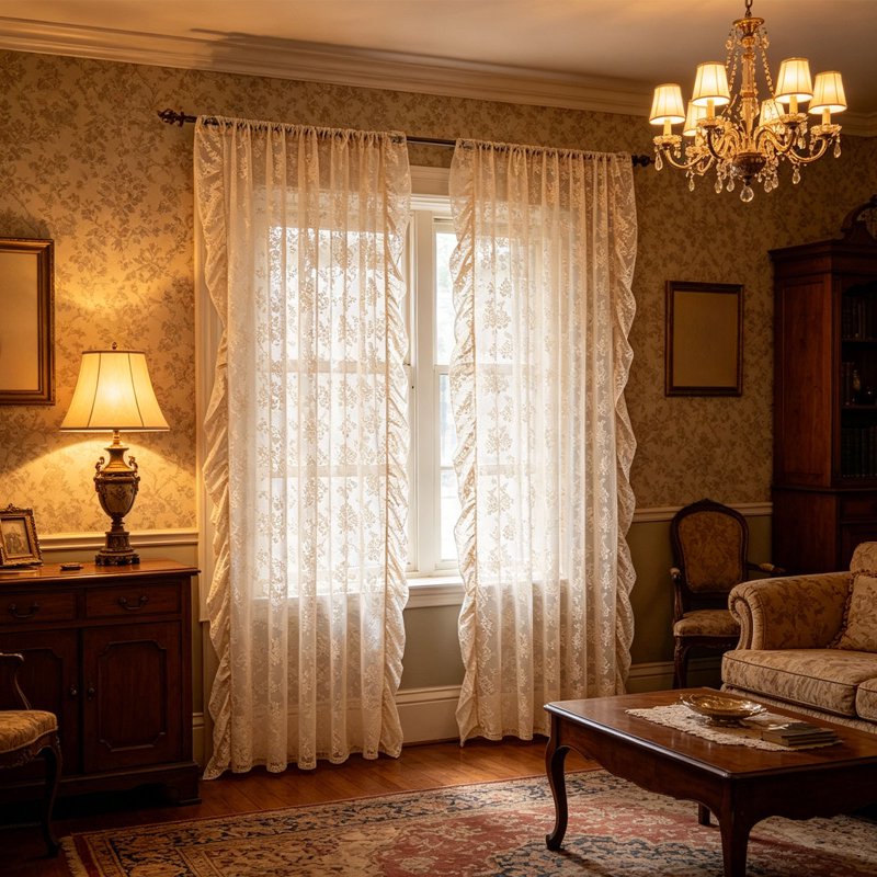 Semi-Sheer Lace Curtains 78 Inch Long French Style Bedroom & Living Room Drapes