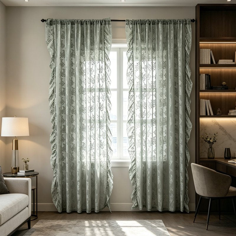 Semi-Sheer Curtains 78 Inch Long French Style Lace Window Drapes for Living Room and Bedroom