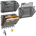 Wall File Organizer with Hooks - Large Capacity Mesh Paper Holder for Office and Home