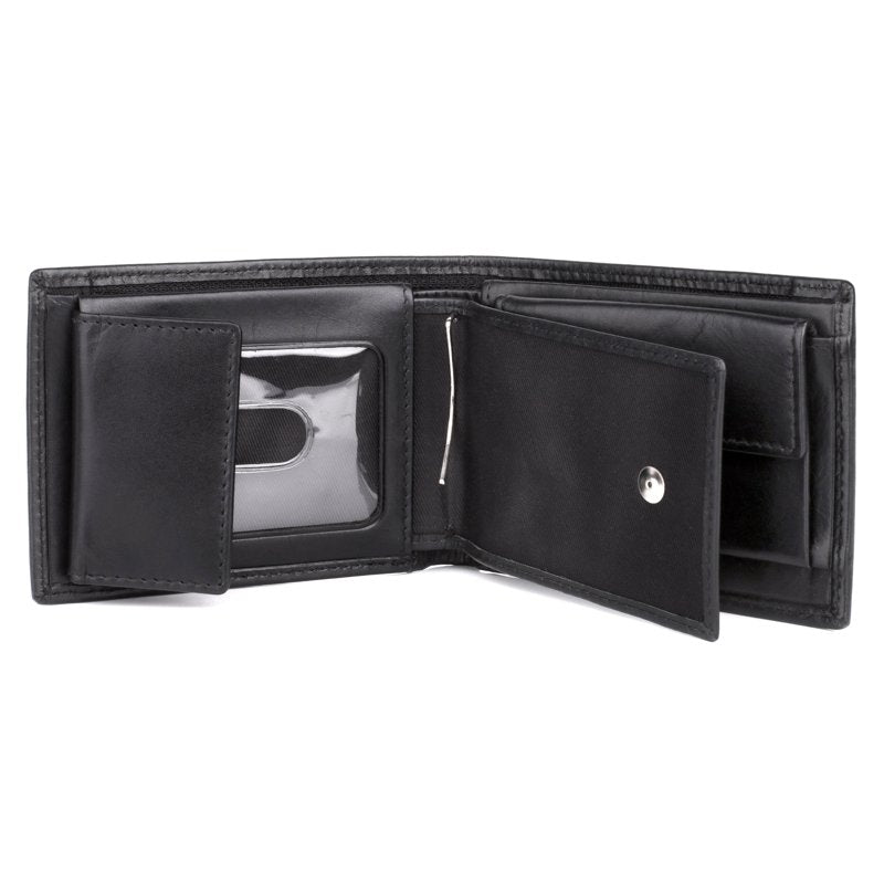 Men's Leather Regatta Convertible Billfold Wallet with Zip Coin Pocket - Black