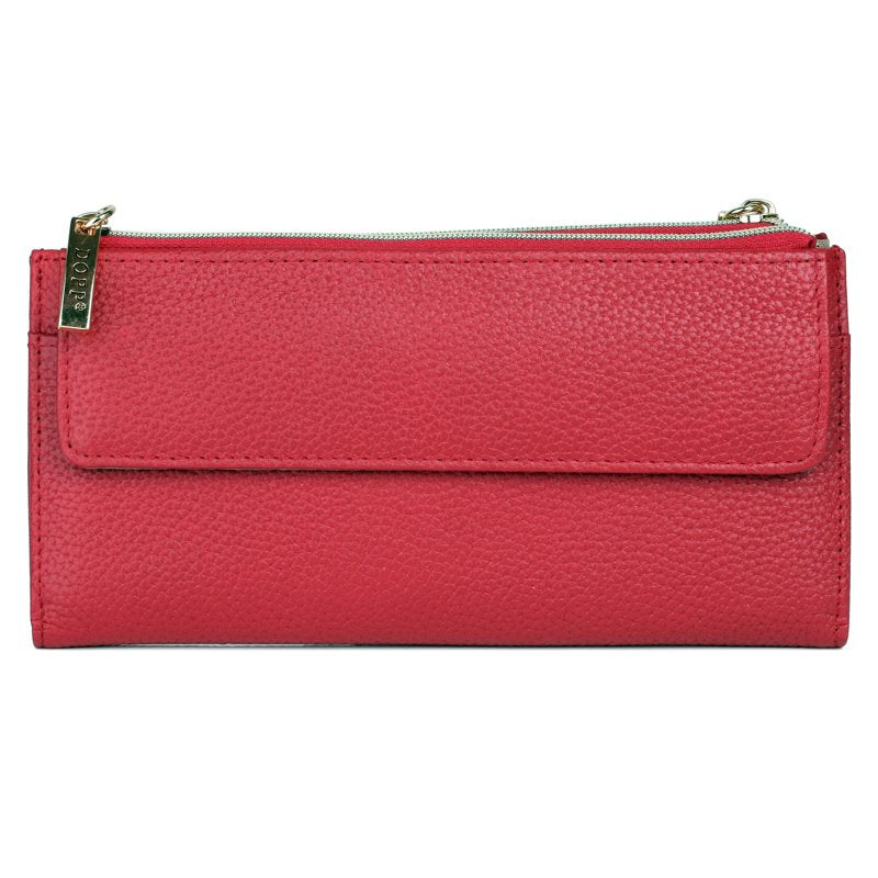 Women's Leather Cosmopolitan Wallet with Card Slots and Zipper Pockets