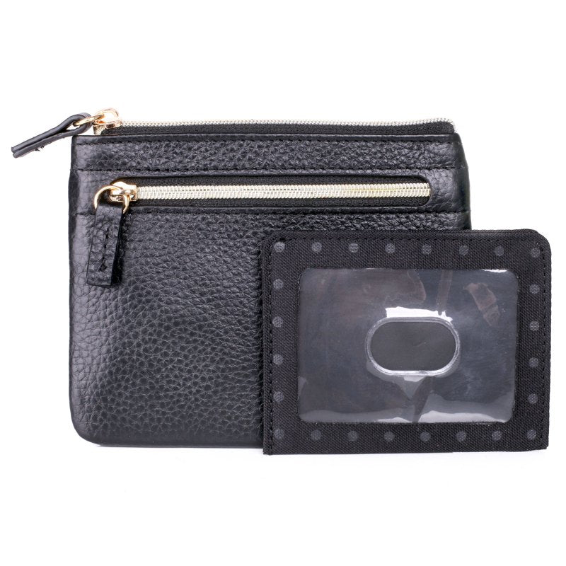 Leather Card & Coin Case for Women - ID Wallet with Zipper & Slots