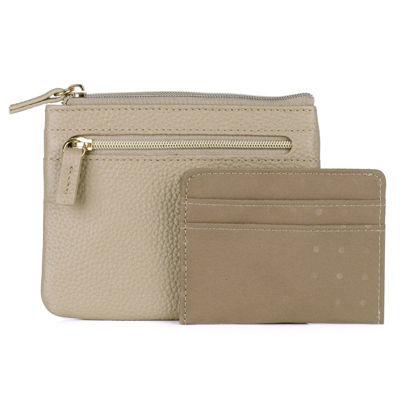 Dopp Women's Leather ID Coin Card Case with Zipper & Card Slots